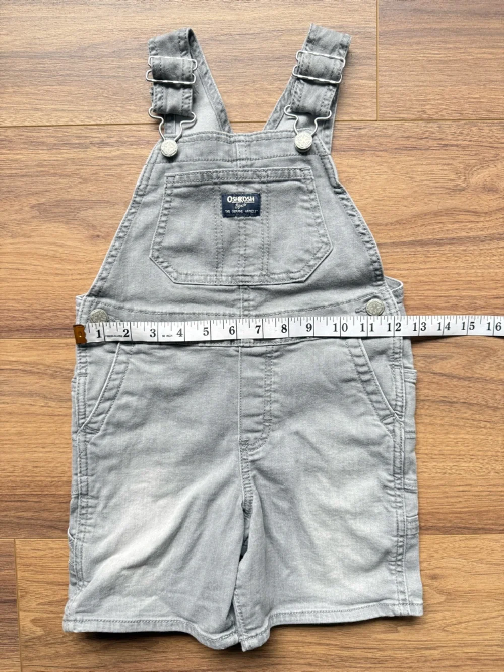 OshKosh B'gosh Boys Light Gray Denim Short Talls Overalls Size 4T - Picture 11 of 13